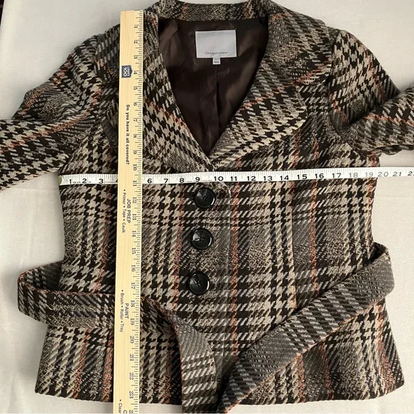 Classiques Entier Cropped Houndstooth Plaid Wool Jacket Retro Boho Brown - Picture 8 of 13